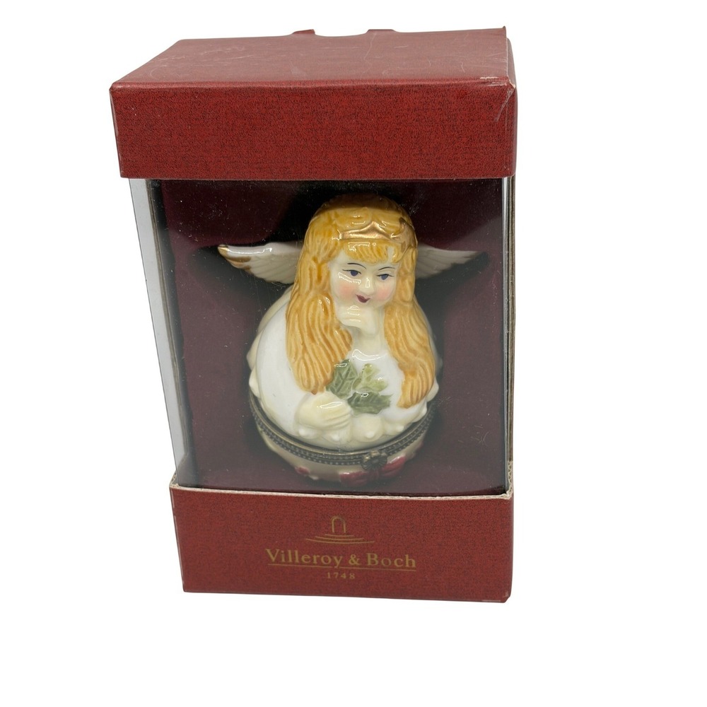 Villeroy‎ & Boch Christmas Porcelain Angel Blonde Hair Hinged Trinket Box NIB